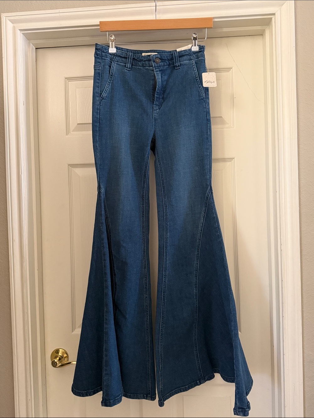 Free People Dark Indigo Flared Wide-Leg Jeans